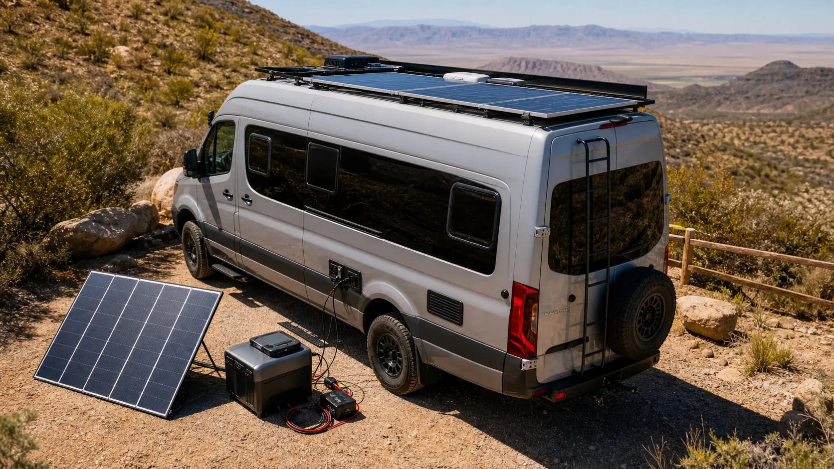 RV rooftop solar panels installed on a motorhome for off-grid power